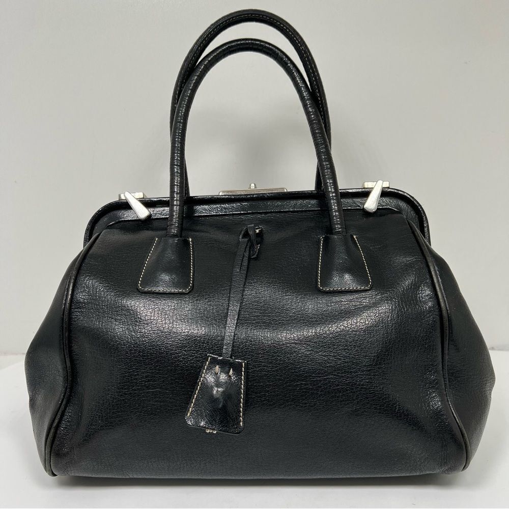 Prada Black Pebbled Leather Frame Doctor Bag | Structured Top Handle